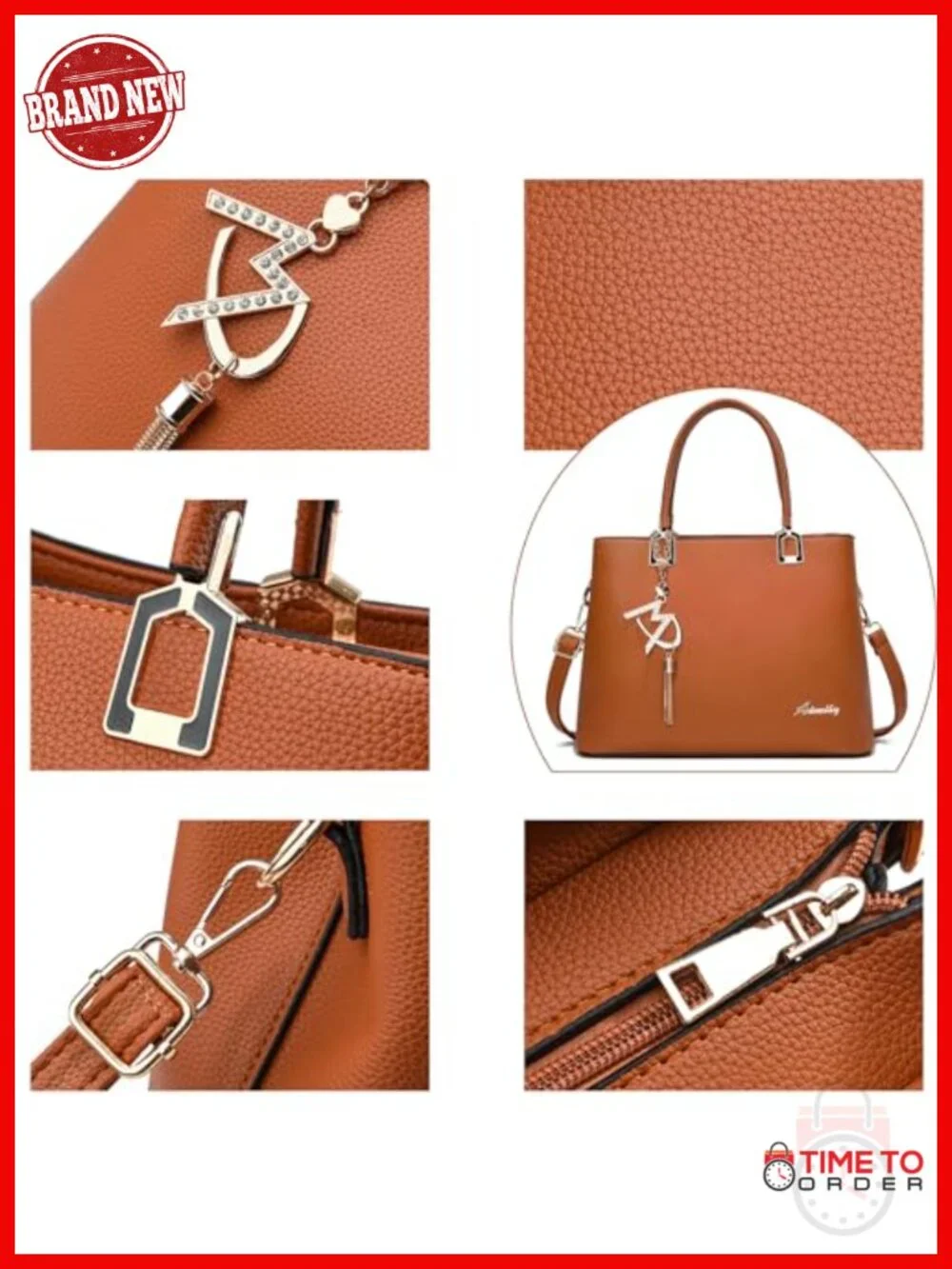 Faux Leather Satchel Tote Bag with Crossbody Strap